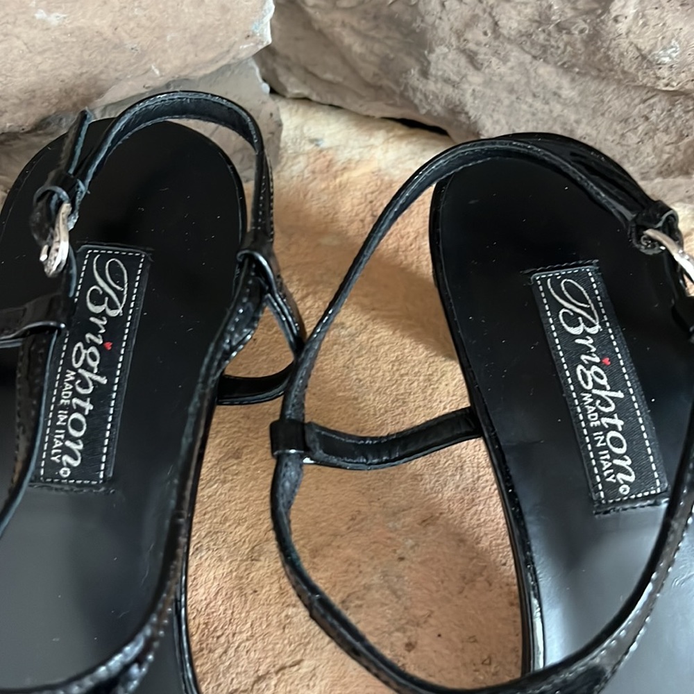 Brighton Black Patent Leather Strappy Slingback Heels - Picture 3 of 8